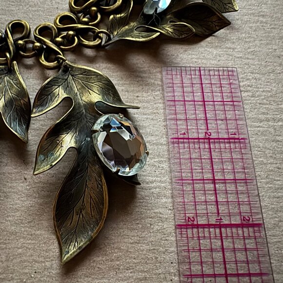 Gerard Yosca vintage signed leaf statement necklace with diamante dew drops - Picture 6 of 7